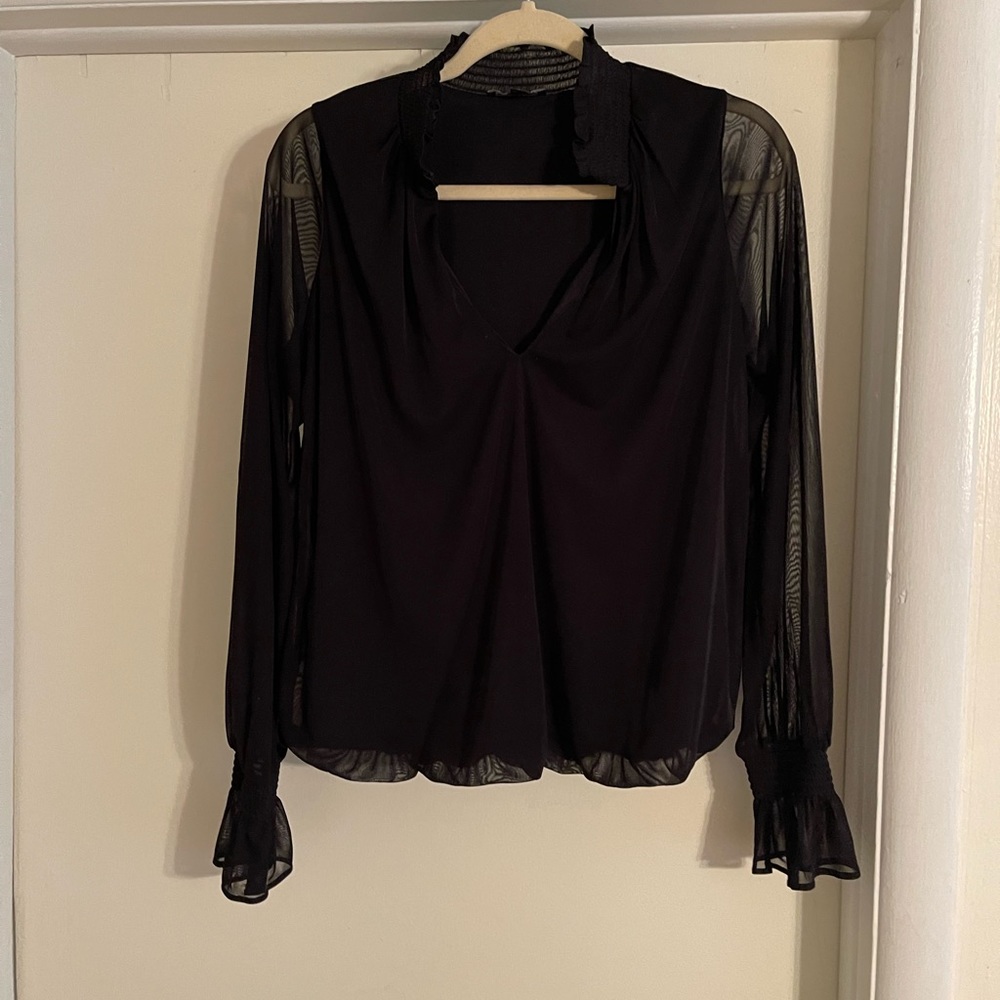 Express Smocked Collar V Neck Top
